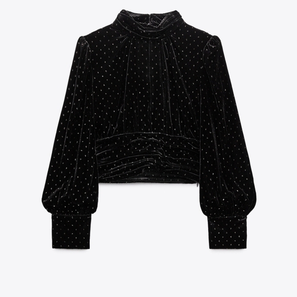 NWT ZARA Black CROPPED VELVET TOP Long Sleeve  Metallic  size M - Picture 8 of 13